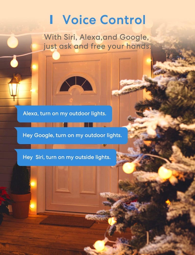 meross قابس ذكي خارجي متوافق مع Apple HomeKit و Siri و Alexa و Google Assistant و SmartThings، مخرج خارجي مقاوم للماء، تحكم عن بُعد وصوتي، مؤقت، معتمد من FCC و ETL - Image 2